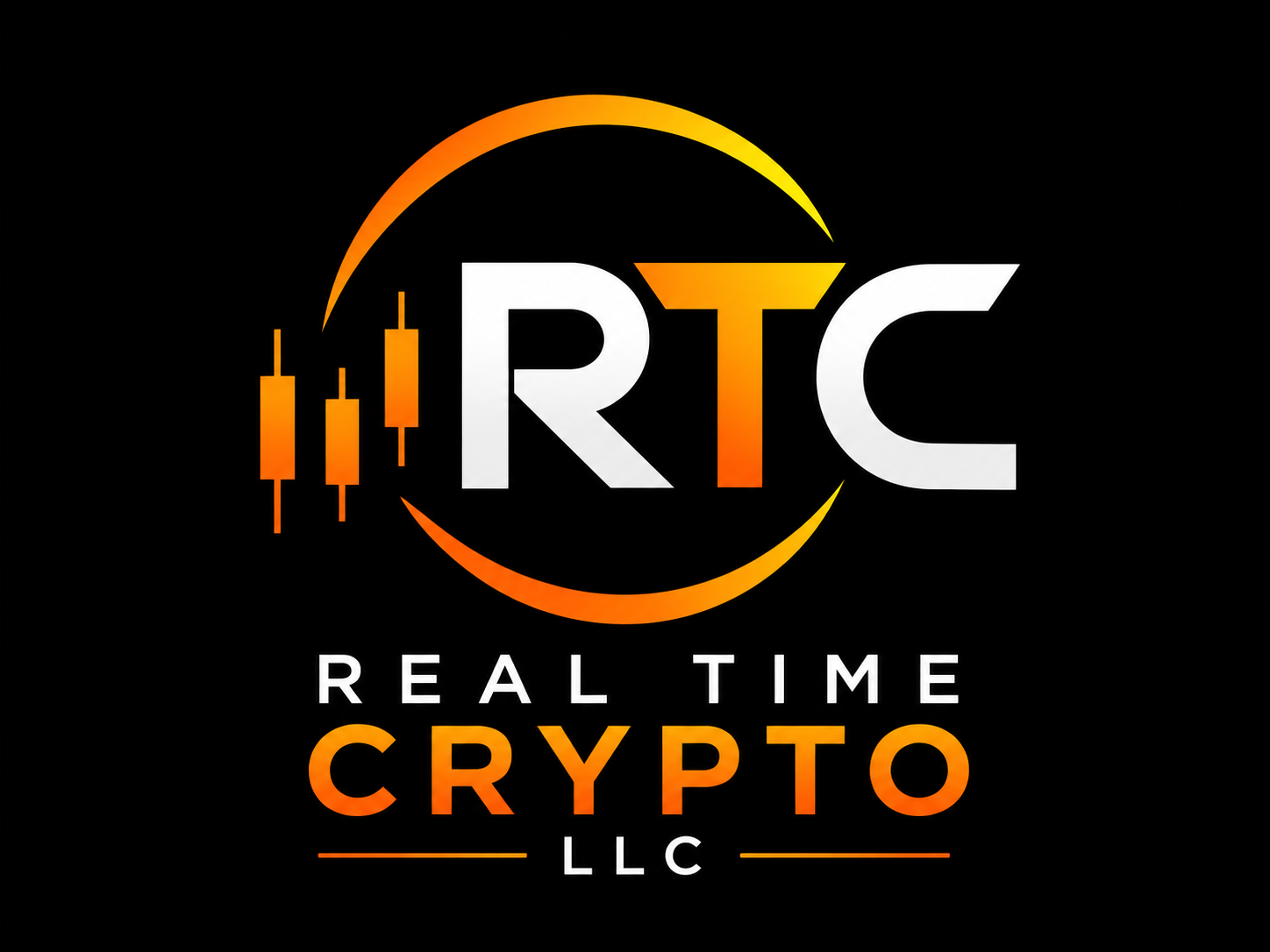 RTC circular candlestick logo, Real Time Crypto LLC