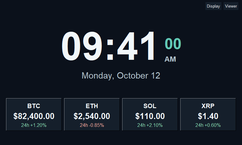 To the Moon Clock Mode, captured from native viewer widgets with illustrative sample data.